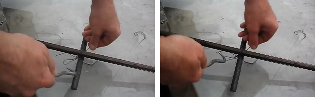 Способ вязки арматуры для фундамента с помощью крючка